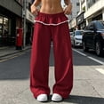thumbnail image 3 of Ozmmyan Womens Wide Leg Sweatpants for Womens High Elastic Waist Ruffle Lace Trim Casual Lounge Pants with Pockets, 3 of 7
