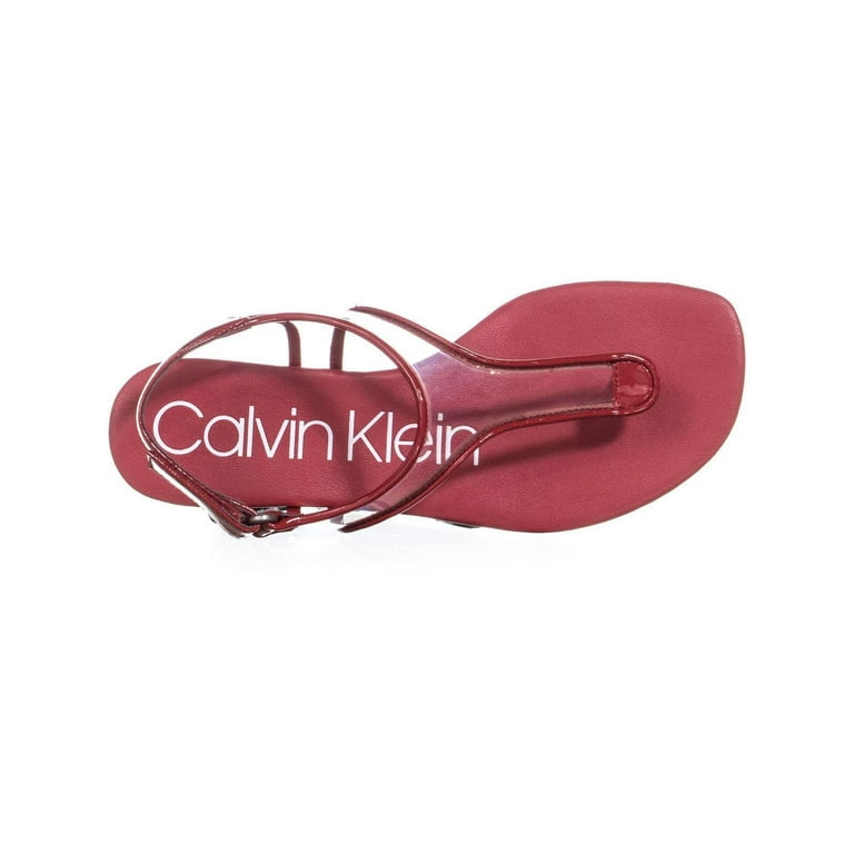 Womens Calvin Klin Shilo T Strap Flat Sandals Crimson Red Walmart