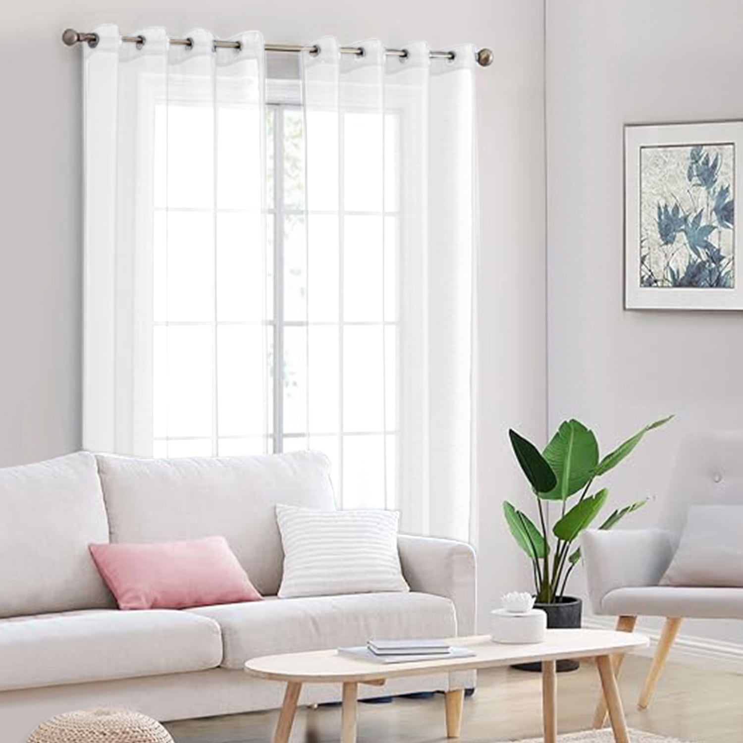 XUEYU Sheer Curtains 96 Inch Long, Window Curtain Panels, Rod Pocket Voile Sheer Panel Drapes, Light Filtering for Bedroom, Living Room, Yard, 2 Panels, 52" W x 96" L, White