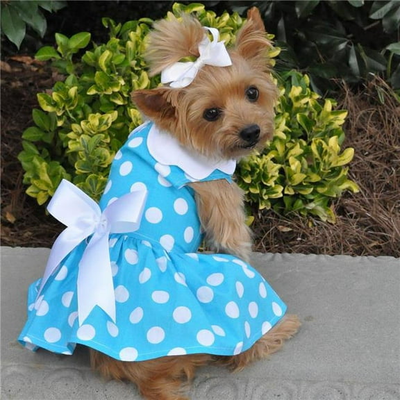 Doggie Design DD-BPD-SM Blue Polka Dot Dog Dress with Matching Leash - Small