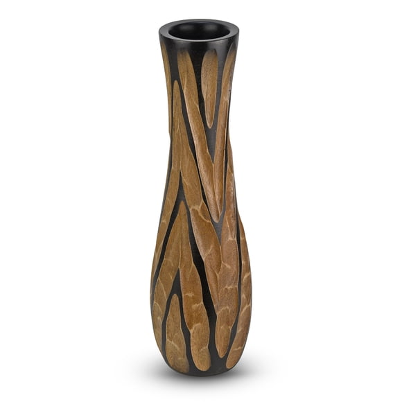 Beautifully Hand Carved Etched Dark Brown Mango Tree Wood Vase