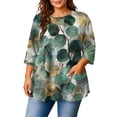 thumbnail image 2 of Sewkxo Plus Size Tops for Women Casual 3/4 Sleeve Shirts Crew Neck Print Blouses Spring Summer Cotton Clothes L-5x,Green 4XL, 2 of 6