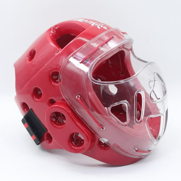 Casco de Karate, protección para la cabeza, cobertura completa para niños y adultos, casco de boxeo ligero, cubierta facial para agarre MMA Muay Thai rojo m