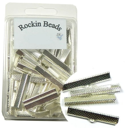 - 100 Pack 35x7mm 1-3/8 Inch Textured Silver Plated Brass Ribbon Bracelet Bookmark Pinch Crimp End Findings