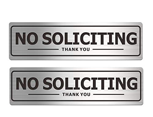 2 Pack BLACK No Soliciting Sign for House Door Durable UV and Easy Mounting Oval Design with Black White Colors Self-adhesive 7 x 3 Metal Signs for Office Wall