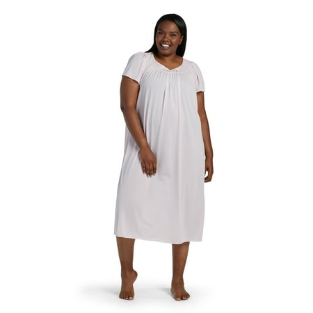 

Miss Elaine Womens Long Tricot Nightgown Flutter Sleeves 1X Pink