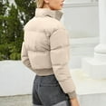 thumbnail image 6 of Olyvenn Stylish Women's Winter Bubble Coat Stand Collar Long Sleeve Snap Up Crop Puffer Jacket Warm Down Coats Khaki 12, 6 of 8