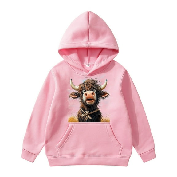Girls Cute Cow Print Hoodie Soft Comfortable Breathable Pullover Sweatshirt for Kids