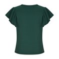 thumbnail image 5 of Womens Summer Tops Sevevn Womens Casual Solid Color Round Neck Ruffled Short Sleeve Tops Blouses, 5 of 6