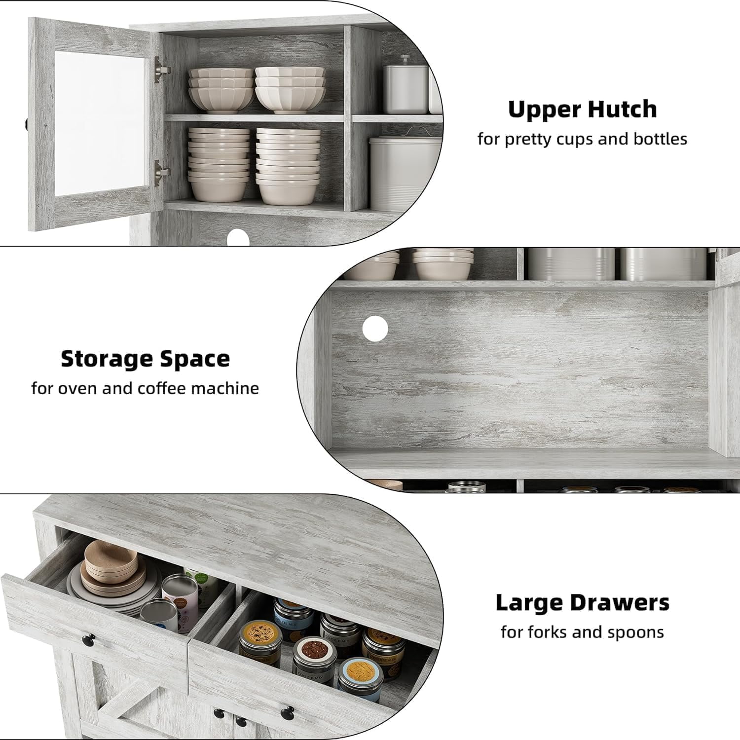 Kitchen Pantry Cabinet with Microwave Stand, Freestanding Hutch Cabinet with Buffet Cupboard, Tall Storage Cabinets with Adjustable Shelves for Kitchen, Dining Room