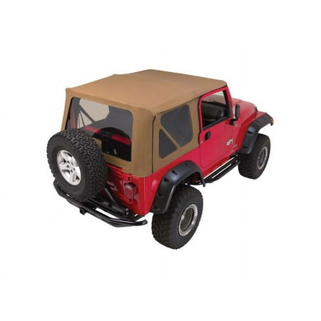 Rampage by RealTruck Complete Soft Top | Vinyl, Black Diamond Color with Tinted Windows, includes Frame & Hardware | 68835 | Compatible with 1997 - 2006 Jeep Wrangler TJ, with Full Steel Doors