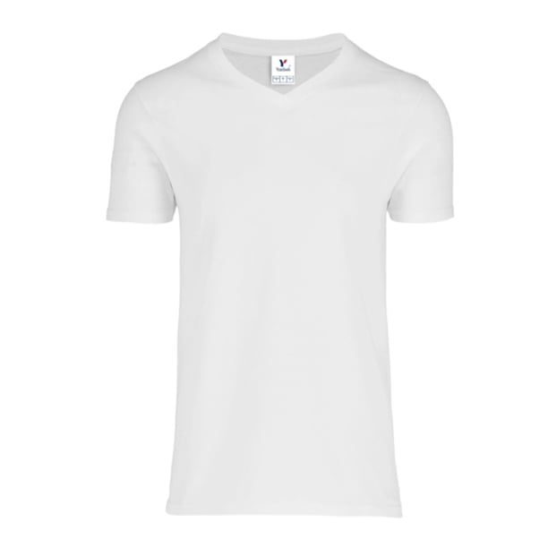 Playera Cuello V, para Caballero, Color Blanco, Talla Extra Grande, 100% Algodón. Yazbek C0306