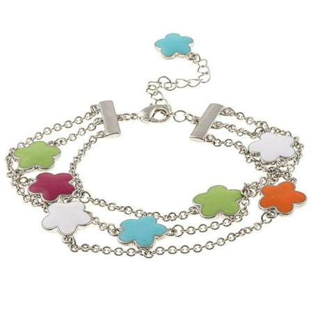 Zirconmania 610B-2568MTC-R Silvertone Multi-color Enamel Three Strand Bracelet