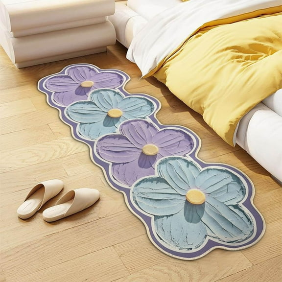 Cinvoph Flower Area Rugs for Living Room Bedroom, Machine Washable Green Soft Cozy Bedside Rug, Plush Indoor Floor Carpet Home Decor 20"x47"
