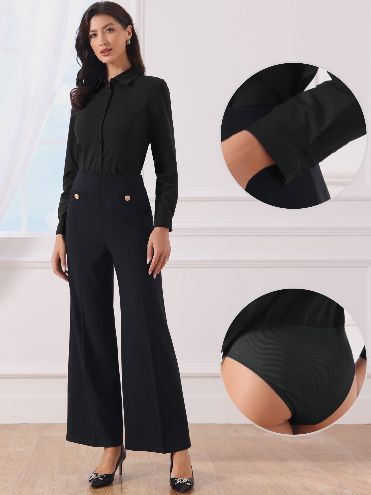 DARING DIVA Button Down Bodysuit Blouse  Casual Top X-Large Black