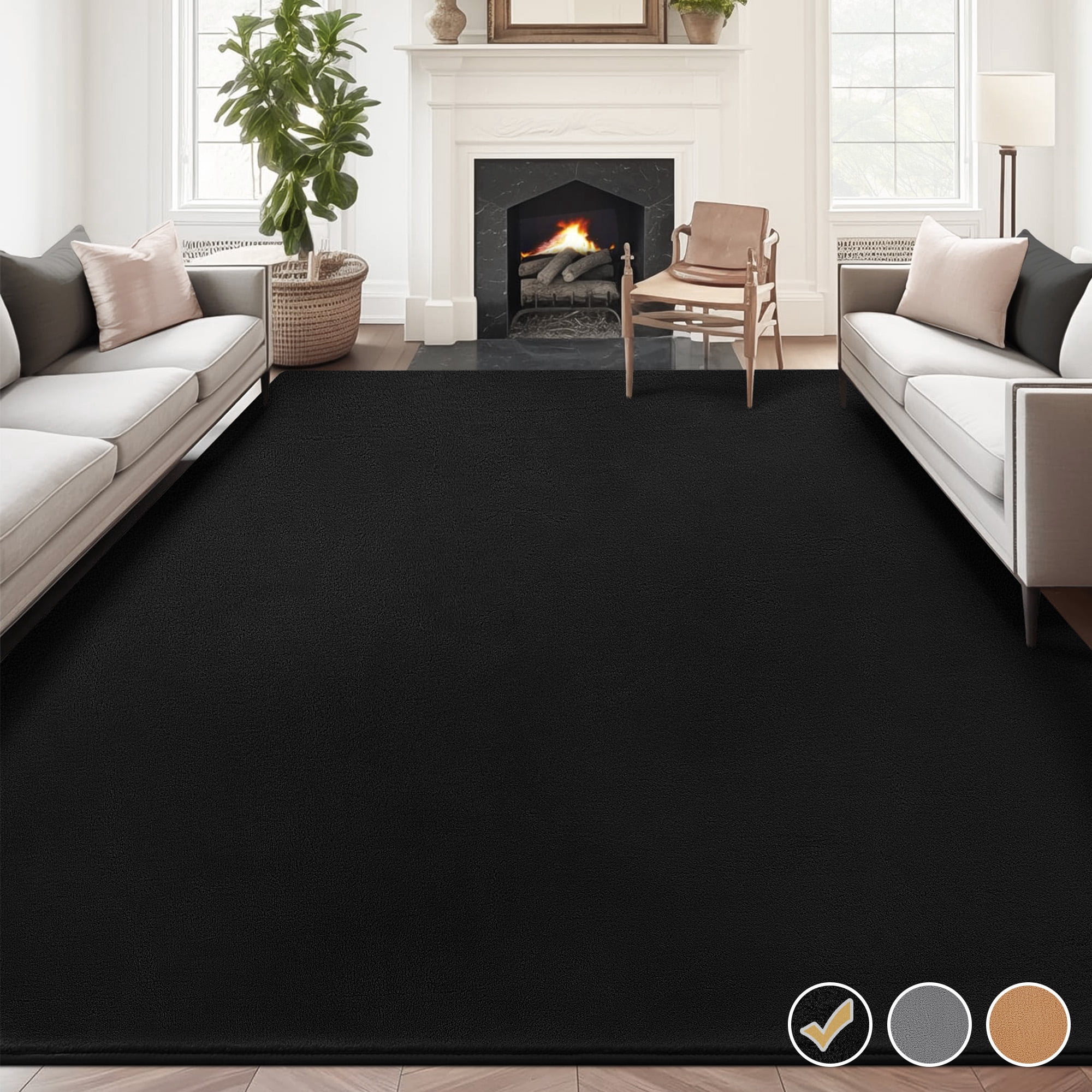 Nefoso Low Pile Area Rug, 8ft x 10ft Soft Fluffy Area Rugs for Living Room Bedroom Decor Carpet, Black