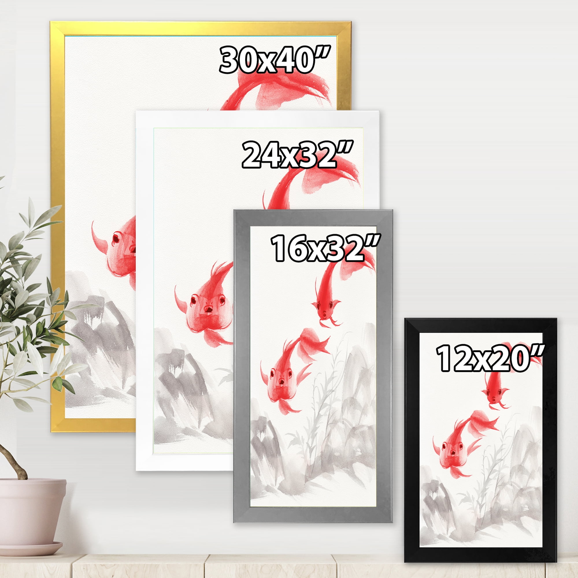 Designart 'Ancient Gold Fishes' Nautical & Coastal Framed Art Print