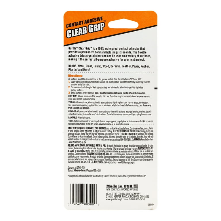 New Gorilla Clear Grip Contact Adhesive 4 Pack. This contains two 3.0 fl.  oz. tubes and two .20 fl. Oz. tubes. - Rocky Mountain Estate Brokers Inc.