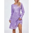 thumbnail image 4 of Diconna Robe Courte à Paillettes pour Femme, Paillettes, Manches Longues, Couleur Unie, Robe à Étages, Robe Babydoll Ample, 4 of 8
