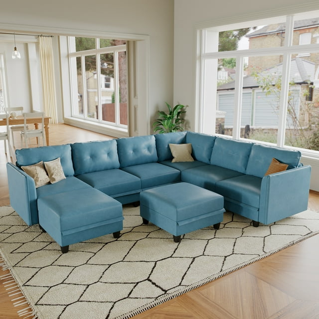 LLappuil Modular Sectional Sofa, 8 Seat Modular Sectional Sofa with Storage, Faux Leather Waterproof Sofa for Living Room