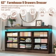 thumbnail image 2 of ChVans 9 Drawer Dresser with LED Light and Charging Station, Farmhouse Chest of Drawers for Closet, Wide Drawer Organizer Cabinet for Bedroom, Living Room, 2 of 7