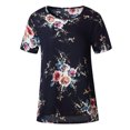 thumbnail image 4 of Camiseta de mujer con estampado floral, manga corta, cuello redondo, blusa informal, azul, M Methold AP001919-32, 4 of 6