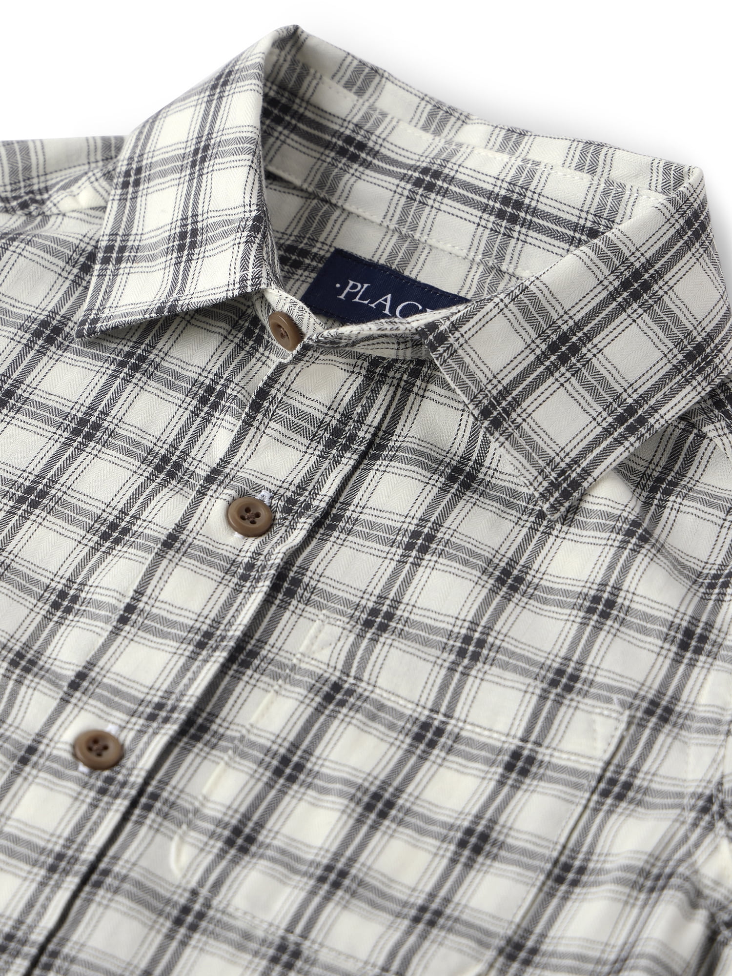 The Children's Place Boys Long Sleeve Plaid Textured Poplin Button Up Shirt, Sizes XS-XXL