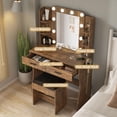 thumbnail image 6 of VEANERWOOD Makeup Vanity Desk Sets with Mirror 3 Lighting Color, Modern Dressing Table Set with 2 Large Drawers, Power Strip, Stool for Women Girls Bedroom, 6 of 7