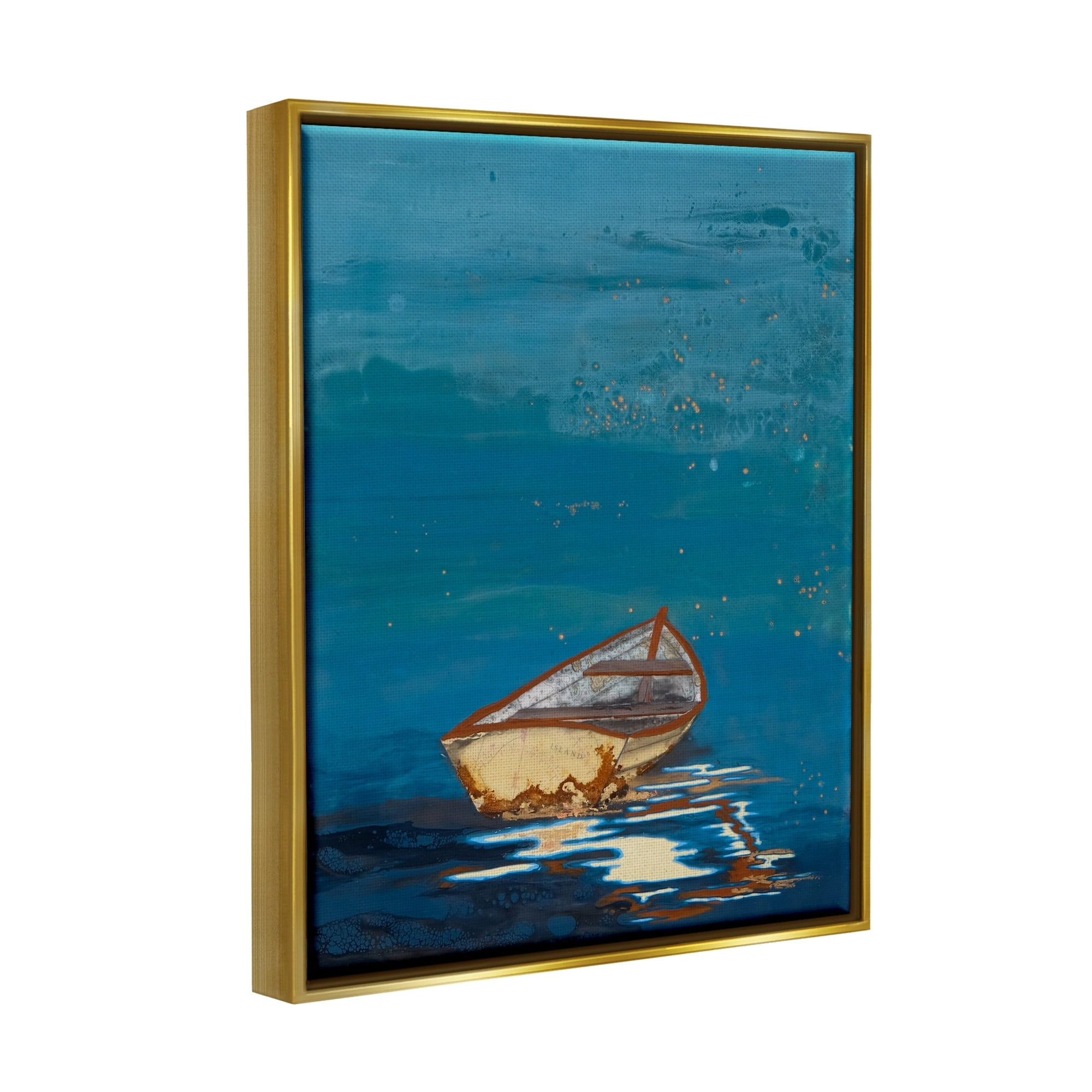 Stupell Industries Single Boat Ocean Surface Layered Marine Collage Painting Metallic Gold Floating Framed Canvas Print Wall Art, Design by Stacy Gresell