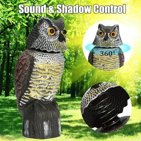 Scarecrow Decks - Sound & Shadow Control 360° Rotating Head Owl Decoy Scarecrow Ornamental Outdoor Lawn Patio Bird Decor Pest Repellent Garden Protector