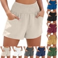 thumbnail image 5 of Smsaxvxz Womens Cotton Linen Shorts Fashion Solid Stretchy Waist Casual Loose Summer Shorts Green L, 5 of 5