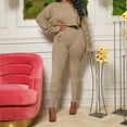 thumbnail image 4 of HAPIMO Discount Women's Fashion Long Sleeve Top Slim Thread Pleated Trousers Solid Casual Sports Suit Khaki S, 4 of 9