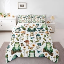 Homewish Kawaii Green Frog 2pcs Bedding Comforter Set for Teens,Botanical Mushroom Twin Comforter Sets,Flowers Butterflies Breathable Bedding Set,Luxury Bedroom Decor,Reversible