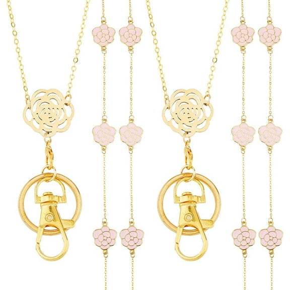 2PCS Women's Lanyard Chain Id Lanyard for Women 42cm Lanyard for ID Badges Holder Alloy Enamel Flower Badge Holder Lanyard for Teacher Nurse