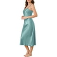 thumbnail image 4 of INSPIRE CHIC Women's Satin Nightgowns V-Neck Camisole Lounge Pajamas Long Silky Dress 2XL Gray Blue, 4 of 6