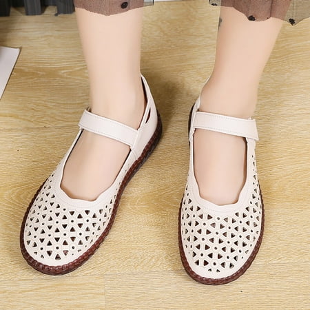 

Ounabing Fashion Summer Women Casual Shoes Flat Soft Bottom Hollow Breathable Hook Loop Casual