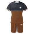 thumbnail image 5 of UVEASISHA Hawaiian Short Sets for Men 2 Piece Vacation Outfits Western Graphic Tee Color Block Tshirts and Short Set Coffee L, 5 of 5