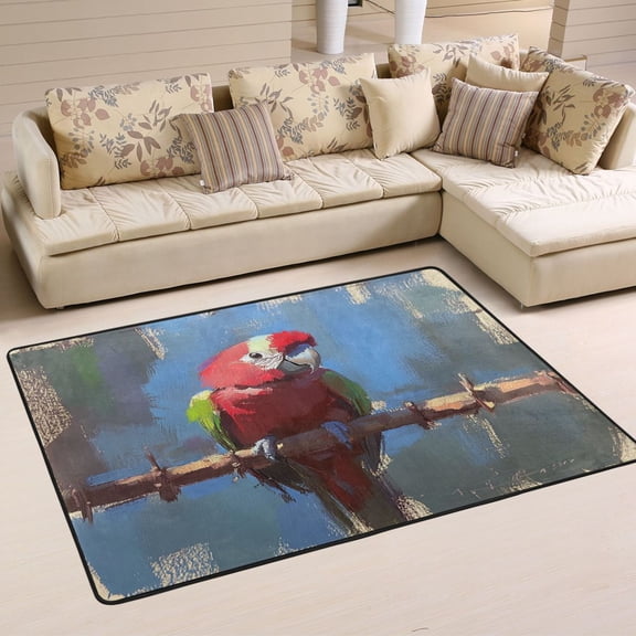 Stylized Parrot Soft Polyester Area Rug 36''x24'', Non Slip, Memory Foam, Water Absorbent