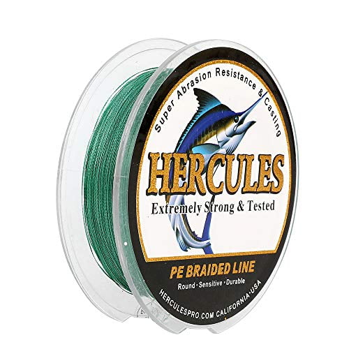 HERCULES Ligne de Pêche Tressée 1500m 1640yds 6lbs-100lbs Pe Superline 4 Brins (Vert 90lb/40.8kg 0.50mm)