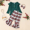 thumbnail image 2 of Baby Girl Christmas Clothes My First Christmas Outfit Long Sleeve Romper Santa Print Flare Pants Headband Xmas Set, 2 of 6