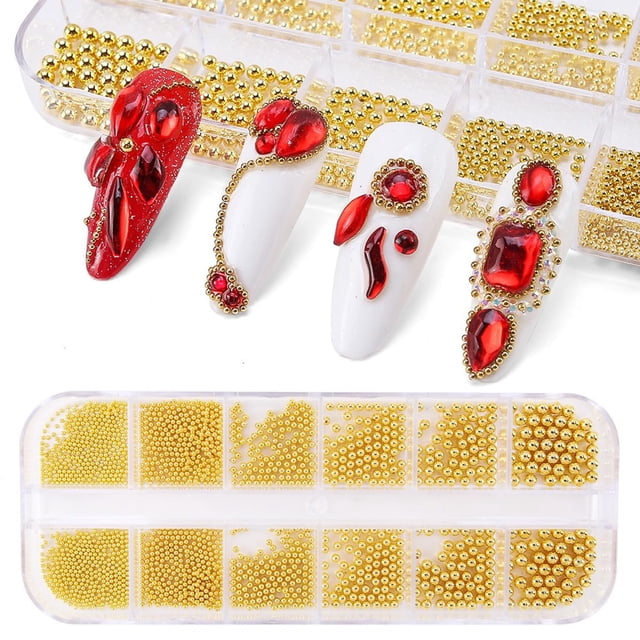 Perlas para uñas Bellecrey de 0,8 a 3 mm, doradas, plateadas y grises, charms