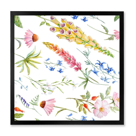 Designart 'Vibrant Summer Wildflowers On White I' Traditional Framed Art Print