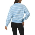 thumbnail image 3 of INSPIRE CHIC Chandail Polo à Rayures pour Femme Automne Hiver Col en V à Blocs de Couleur Manches Longues Tricoté Décontracté Hauts L Bleu Ciel, 3 of 6