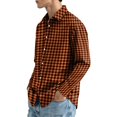 thumbnail image 4 of Button Up Shirt Men Long Sleeve Plaid Shirts Casual Collared Shirt Basic Fit Gingham Top Orange XL, 4 of 6