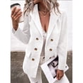 thumbnail image 2 of Women Long Sleeve Jacket Double Breasted Button Lapel Pure Color Women Suit Coat for Daily Work Autumn Winter White XL, 2 of 6