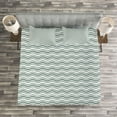 thumbnail image 3 of Ambesonne Abstract Quilted Bedspread Set 3 Pcs, Curvy Stripes Waves, Queen Size, Pale Sage Green White, 3 of 3