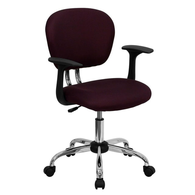 Mid-Back Burgundy Mesh Padded Swivel Task Chair with Chrome Base and Arms