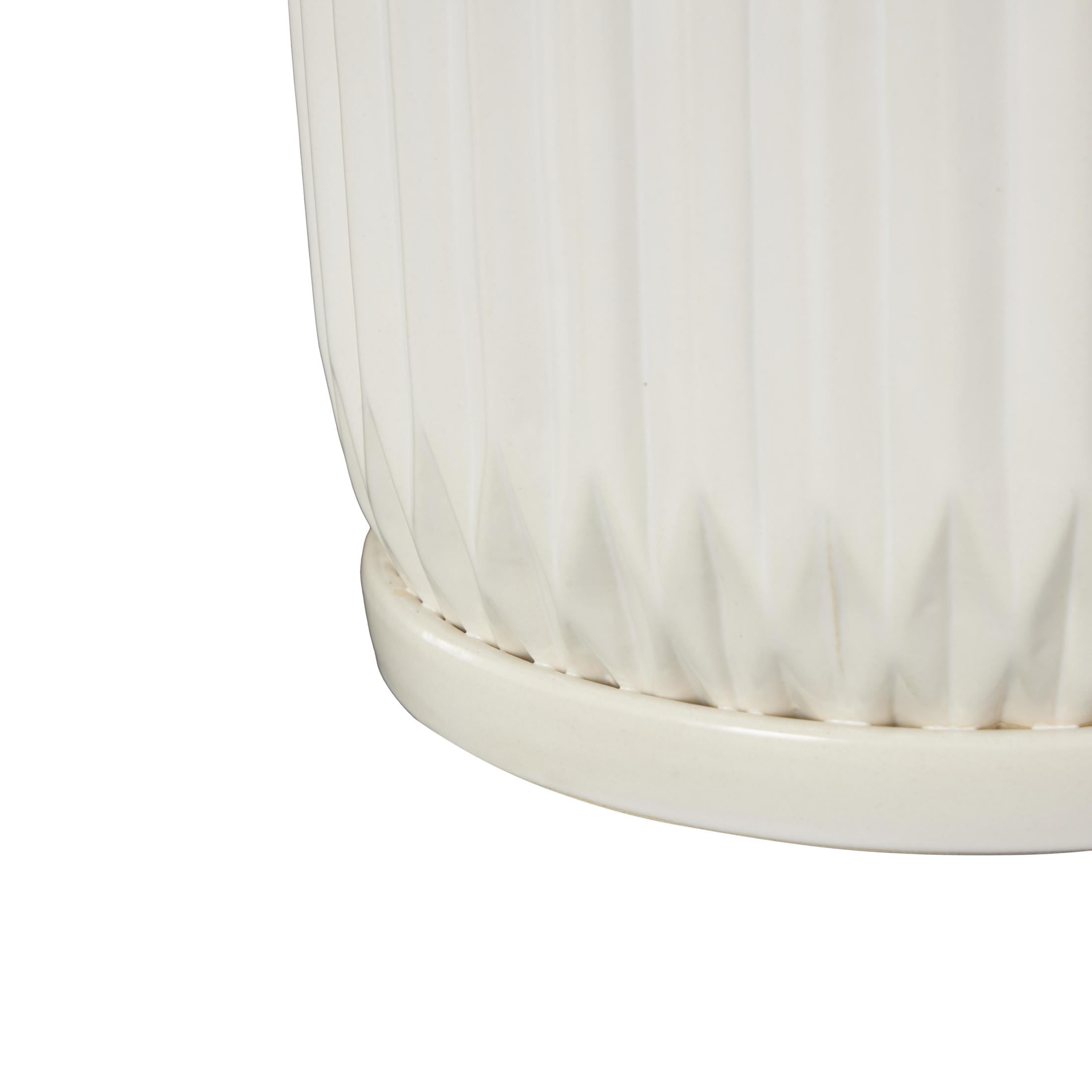 DecMode 8",7",5"H Ribbed White Ceramic Planter with Attached Saucer (3 Count)