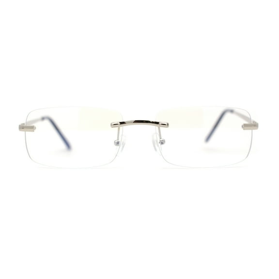 Classic Narrow Rectangle Rimless Blue Light Filtering Computer Glasses Silver