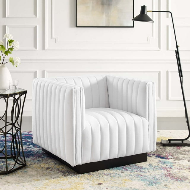 Modway Conjure Tufted Upholstered Fabric Armchair, White